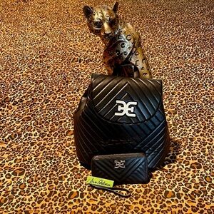 Sam Edelman Black Quilted Backpack  Purse with Matching Wallet